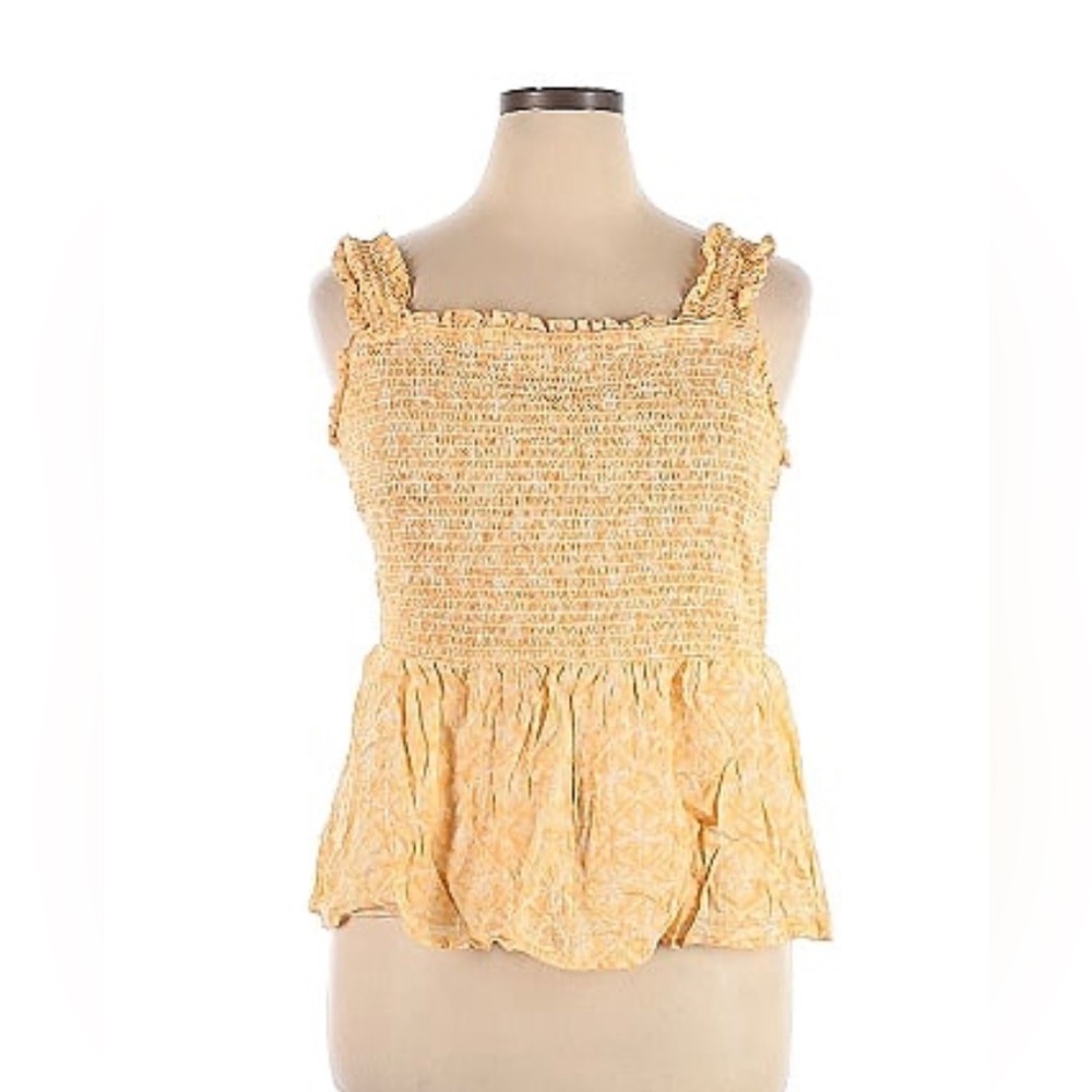 Old Navy Orange/White Smocked Ruffle Boho Babydoll Tank Top